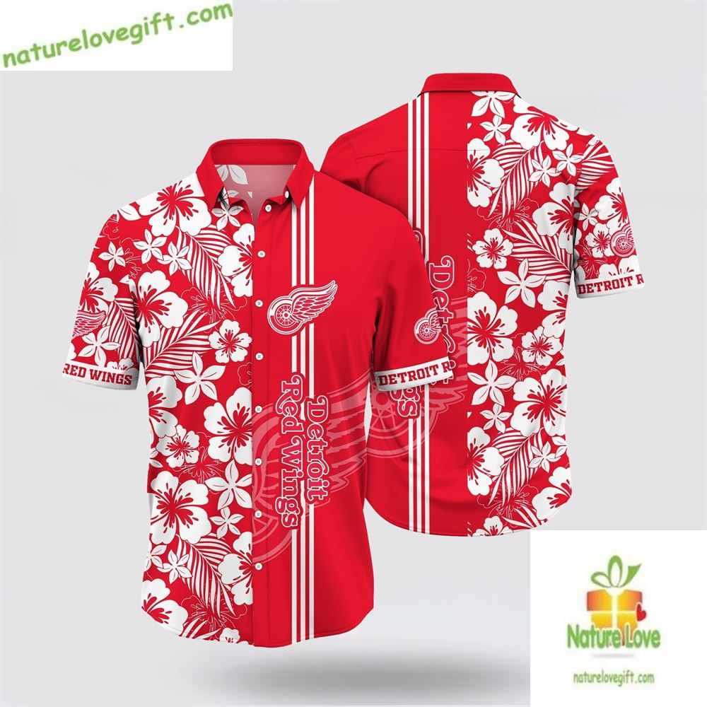 Detroit Red Wings Hawaiian Shirt Tropical Apricot Blossom Summer Tee