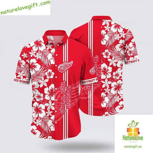 Detroit Red Wings Hawaiian Shirt Tropical Apricot Blossom Summer Tee