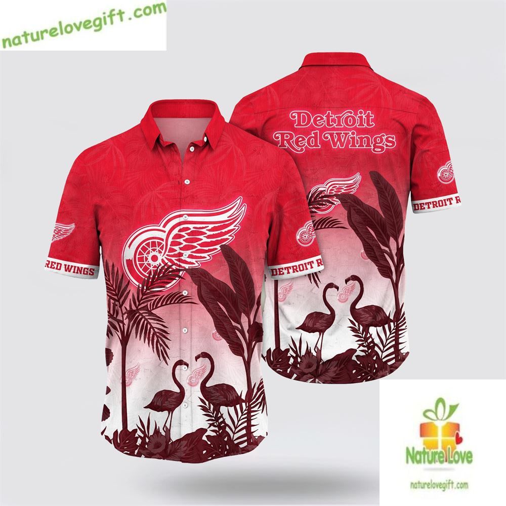Detroit Red Wings Flamingo Hawaiian Shirt Tropical Summer Tee