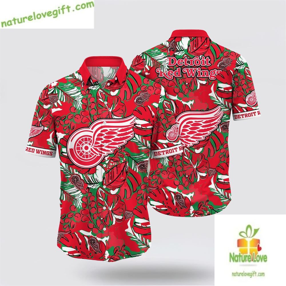 Detroit Red Wings Hawaiian Shirt Tropical Leaf Summer Fan Gear