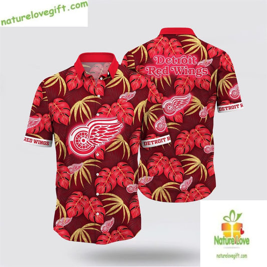 Detroit Red Wings Hawaiian Shirt Tropical Hockey Fan Summer Aloha