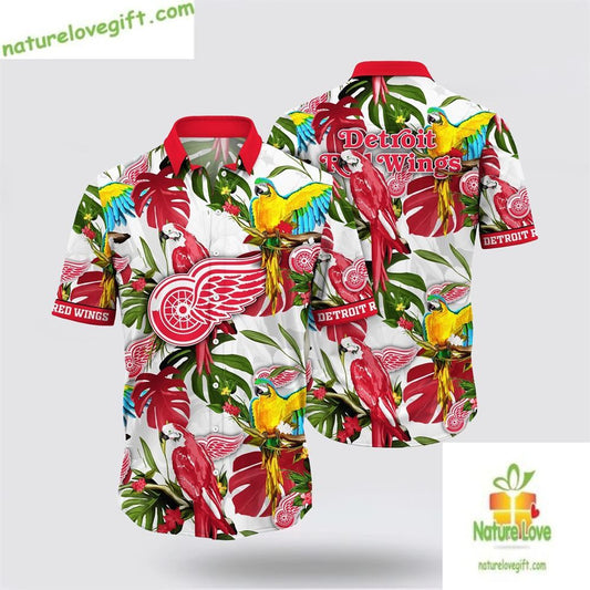 Detroit Red Wings Tropical Parrot Hawaiian Shirt Summer LV VSI2J6AL