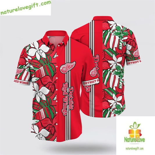 Detroit Red Wings Hawaiian Shirt Tropical Floral Summer Aloha Shirt