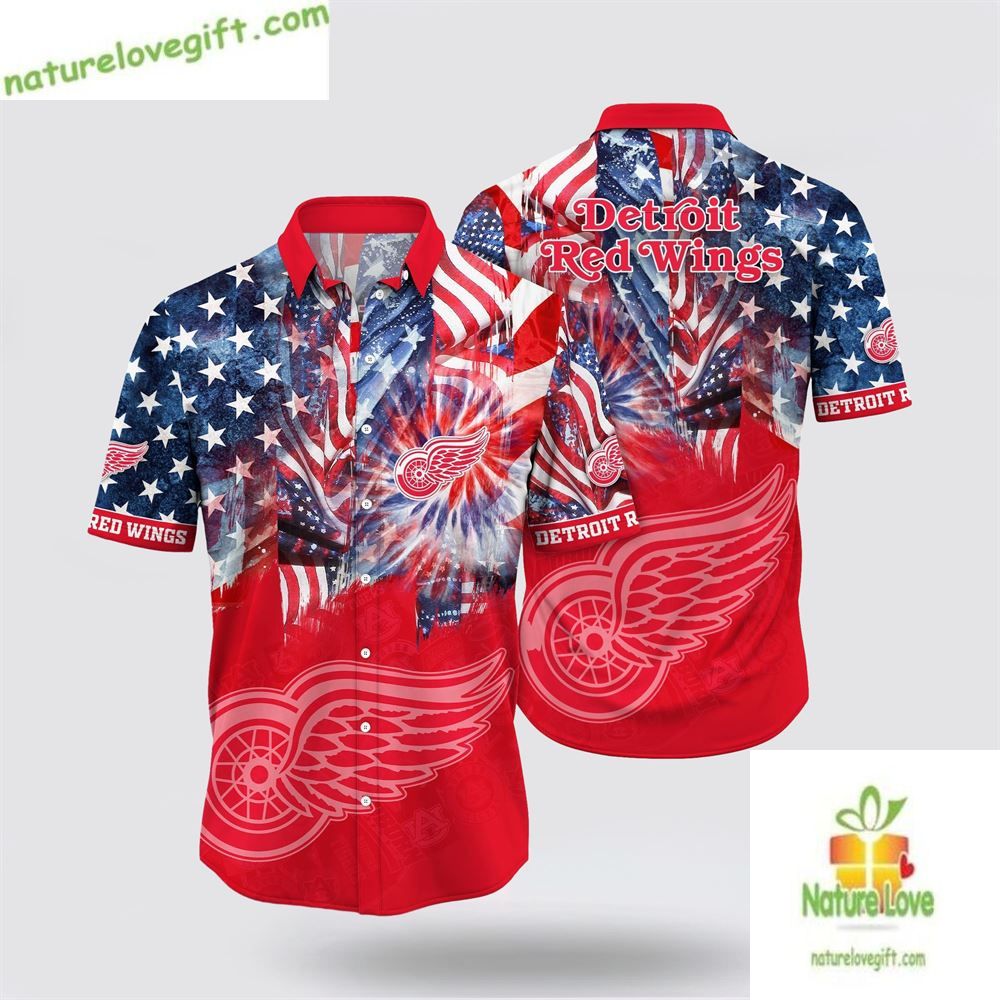 Detroit Red Wings Hawaiian Shirt 4th of July Summer Aloha Shirt