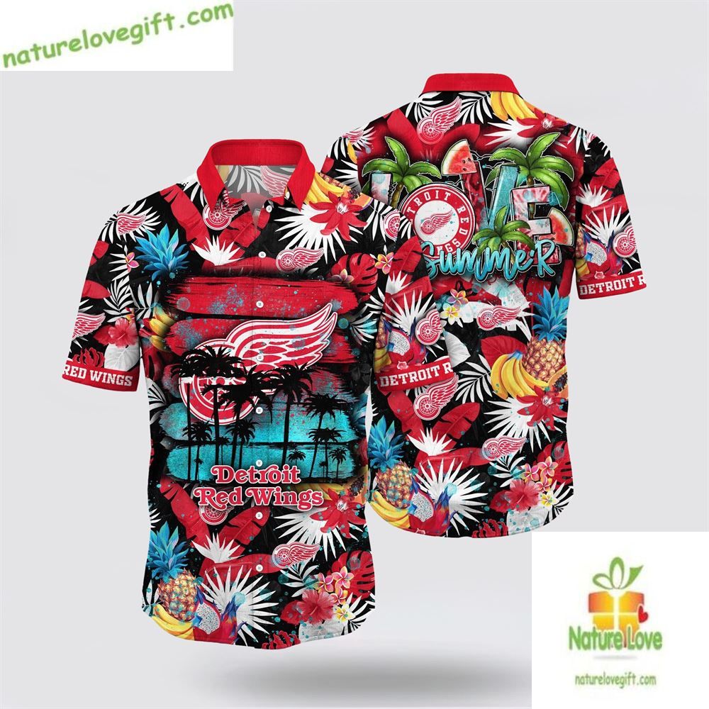 Detroit Red Wings Hawaiian Shirt Tropical Fruits Aloha Shirt Summer