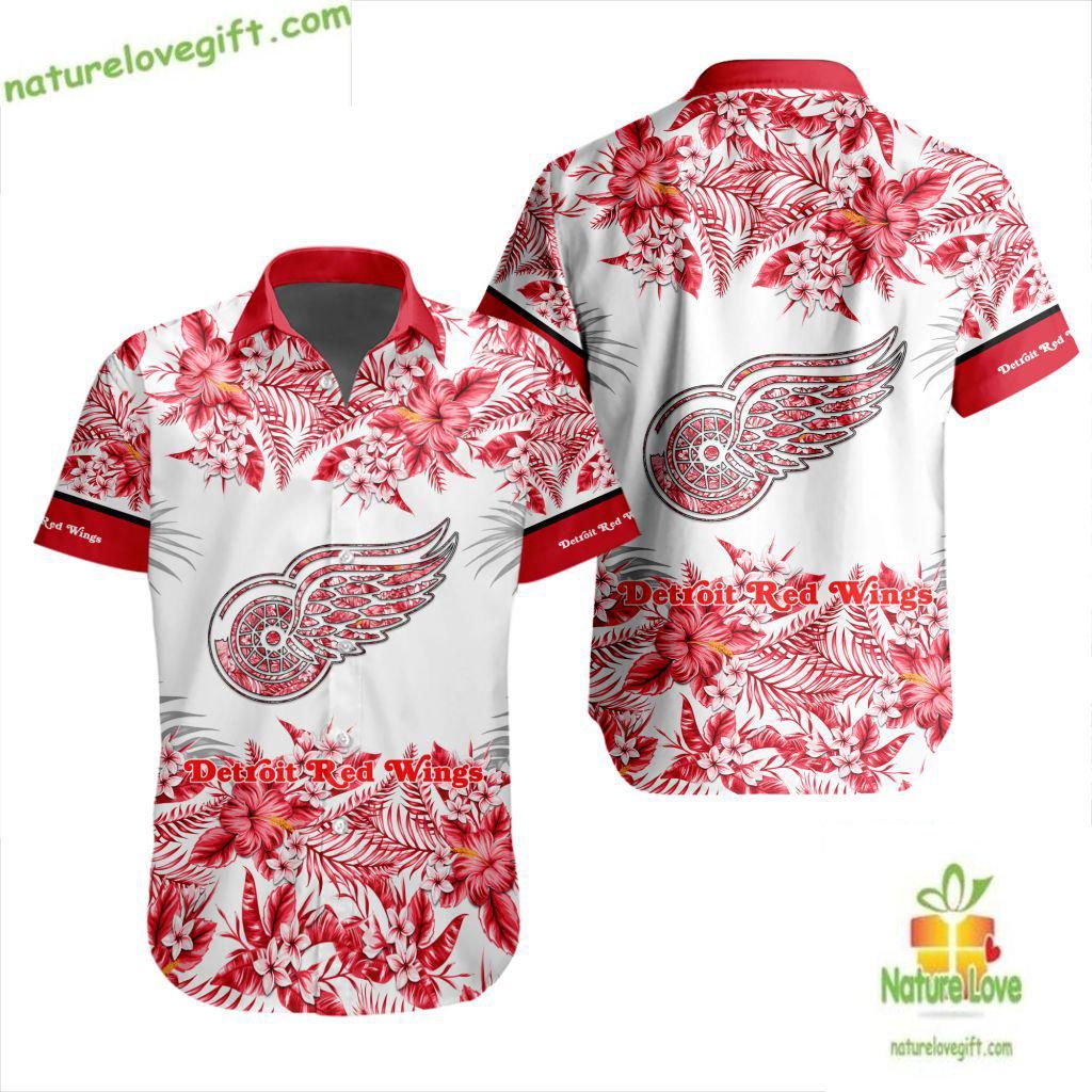 Detroit Red Wings Hawaiian Shirt Tropical Floral Hockey Fan Gift