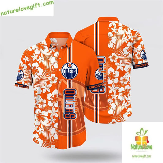 Edmonton Oilers Hawaiian Shirt Tropical Apricot Blossom Summer Tee