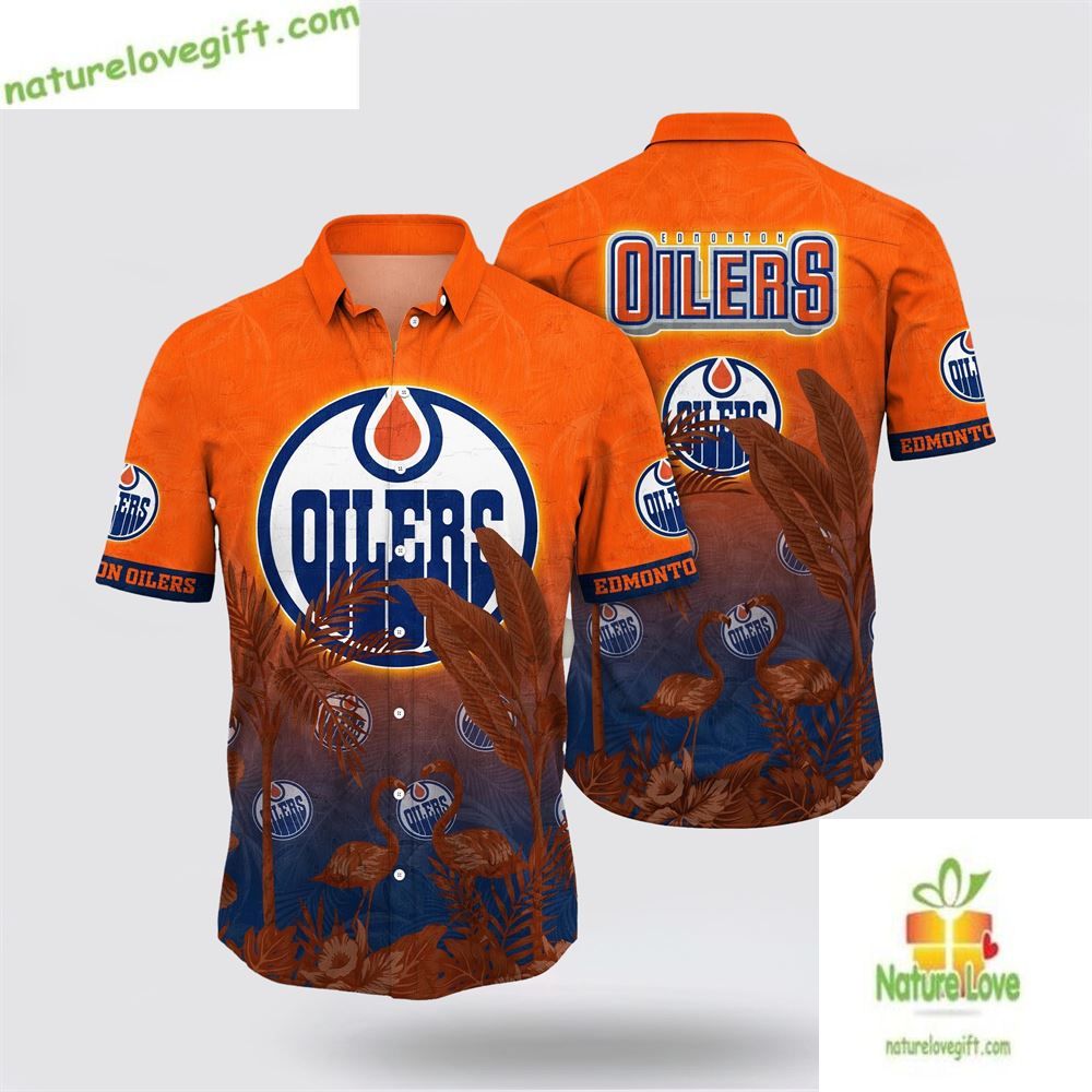 Edmonton Oilers Hawaiian Shirt Tropical Flamingo Summer Tee LV OJ2ZLS6Y