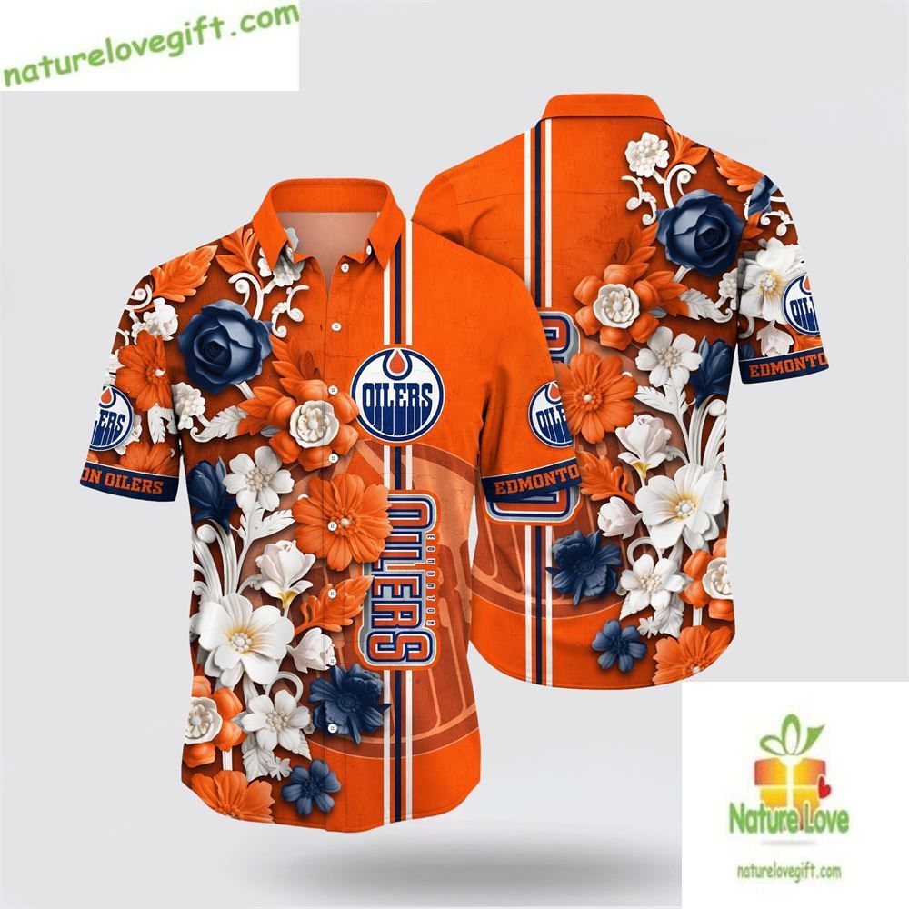 Edmonton Oilers Hawaiian Shirt Tropical Floral Summer Aloha Shirt