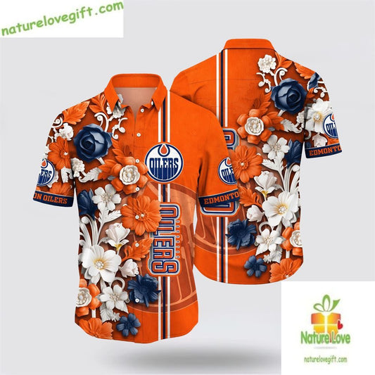 Edmonton Oilers Hawaiian Shirt Tropical Floral Summer Aloha Shirt