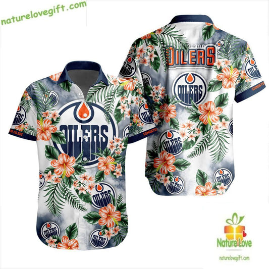 Edmonton Oilers Hawaiian Shirt Tropical Floral Button Up LV9CE3ACD2B7BC0BE
