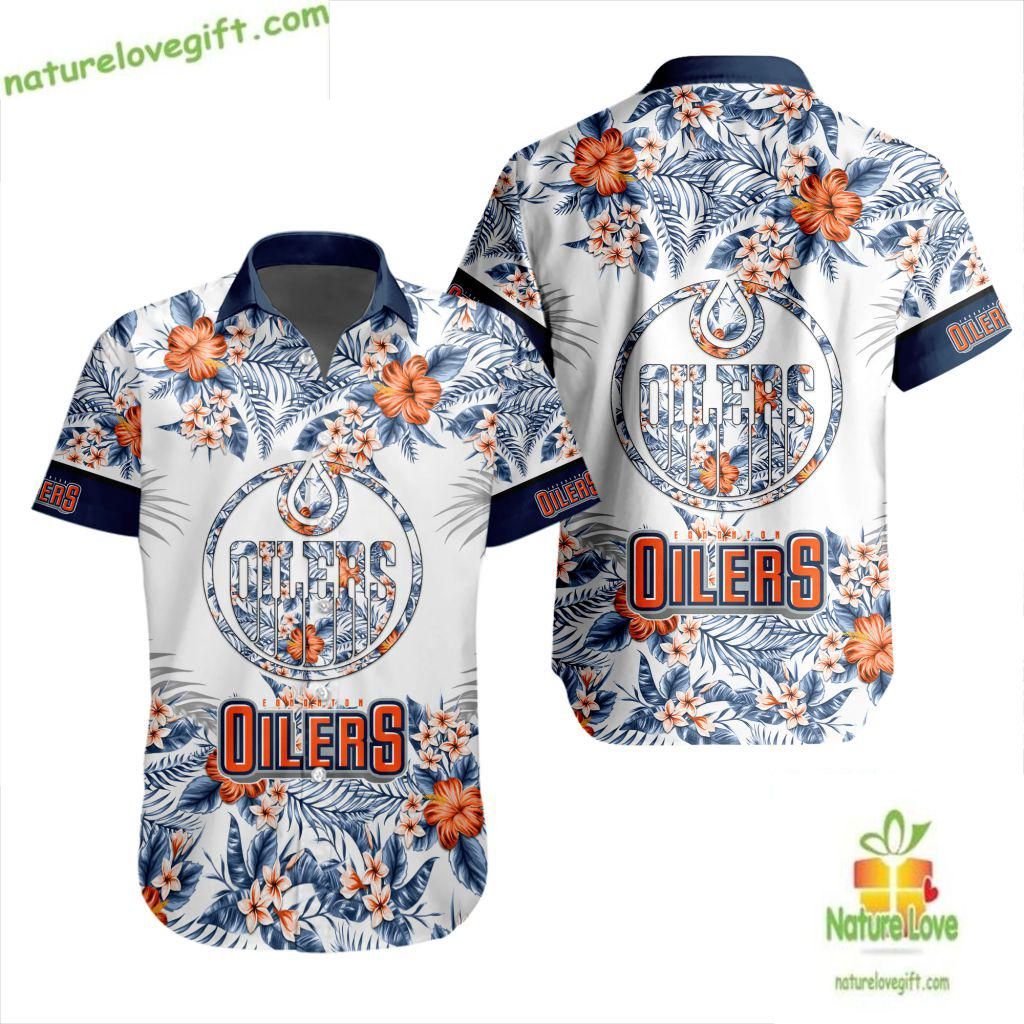 Edmonton Oilers Hawaiian Shirt Tropical Floral Button Up Shirt