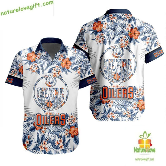 Edmonton Oilers Hawaiian Shirt Tropical Floral Button Up Shirt