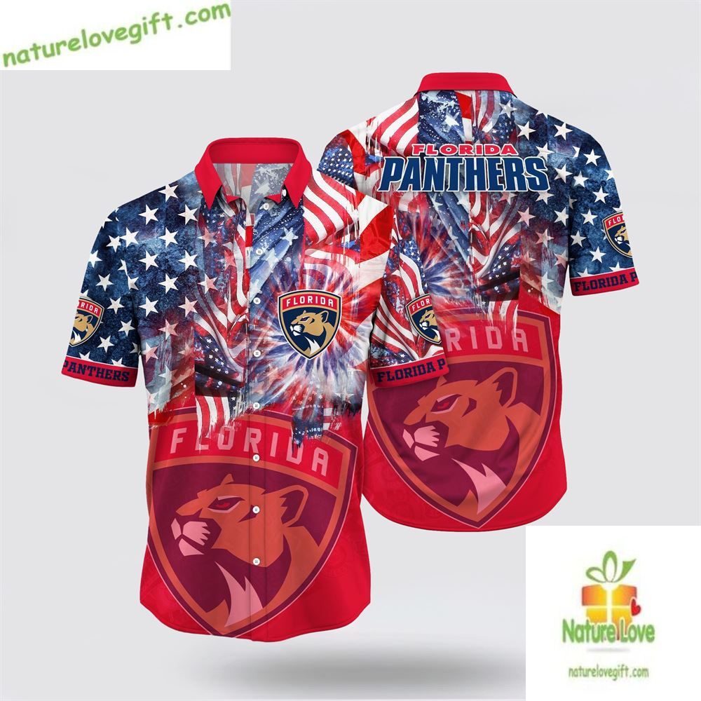 Florida Panthers Hawaiian Shirt 4th of July Aloha Shirt Summer