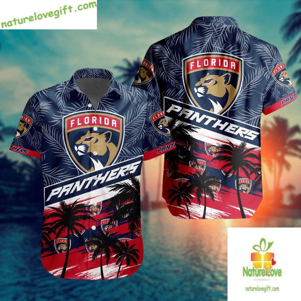 Florida Panthers Hawaiian Shirt Palm Tree Button Up Aloha Shirt