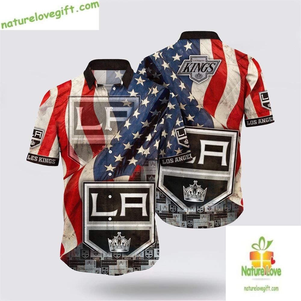 Los Angeles Kings Hawaiian Shirt American Flag Summer Aloha Shirt