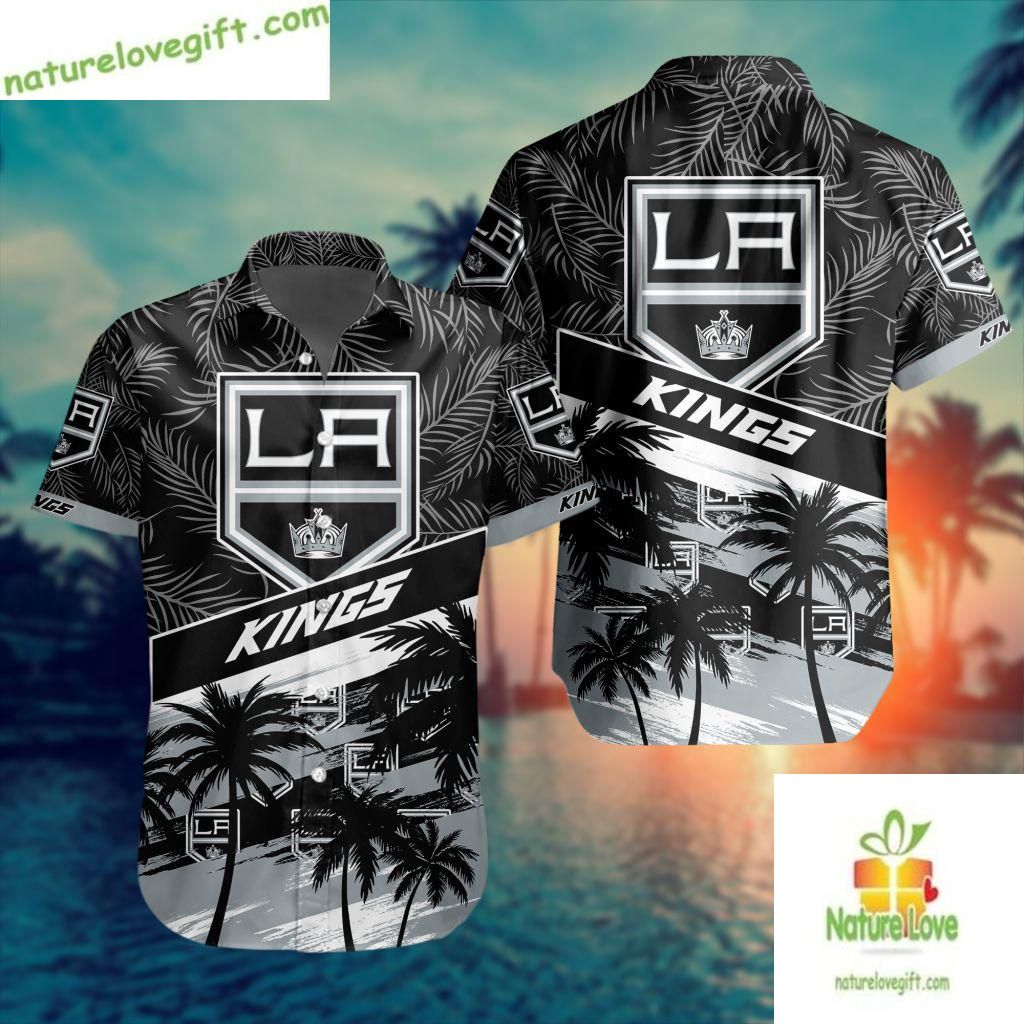 Los Angeles Kings Hawaiian Shirt Palm Tree Button Up Aloha Shirt
