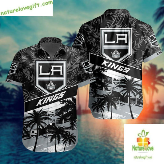 Los Angeles Kings Hawaiian Shirt Palm Tree Button Up Aloha Shirt