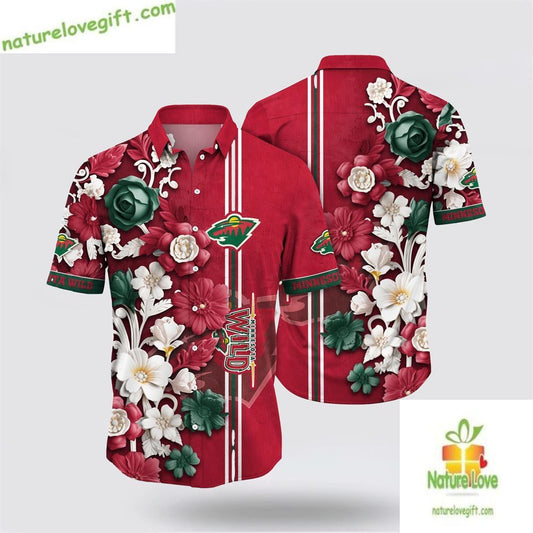 Minnesota Wild Hawaiian Shirt Tropical Floral Summer Shirt for Men