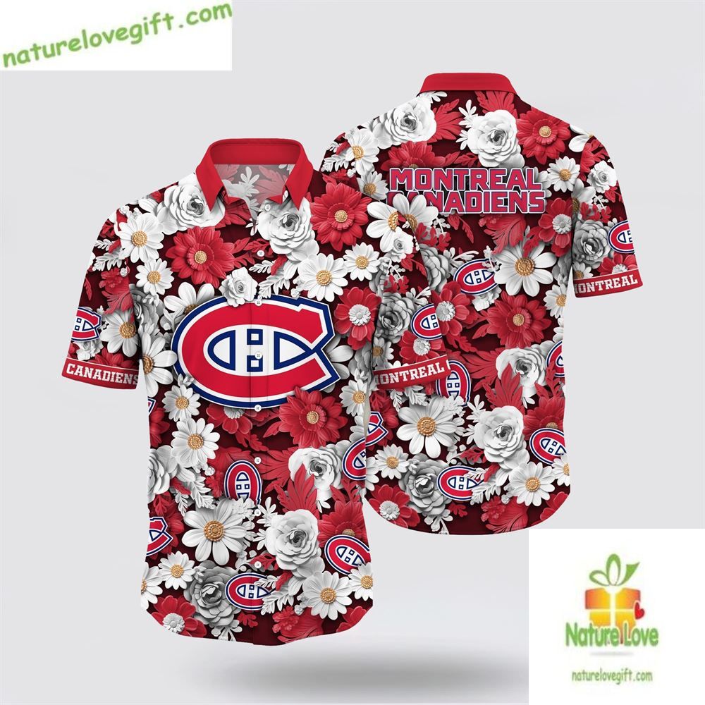 Montreal Canadiens Hawaiian Shirt Tropical Begonia Flower Design