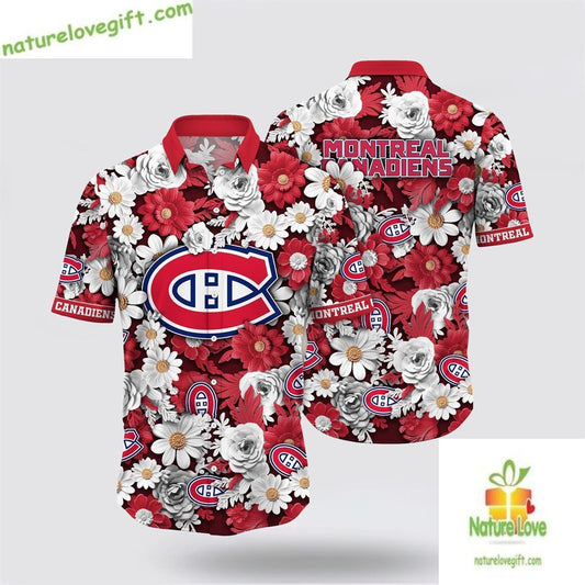 Montreal Canadiens Hawaiian Shirt Tropical Begonia Flower Design