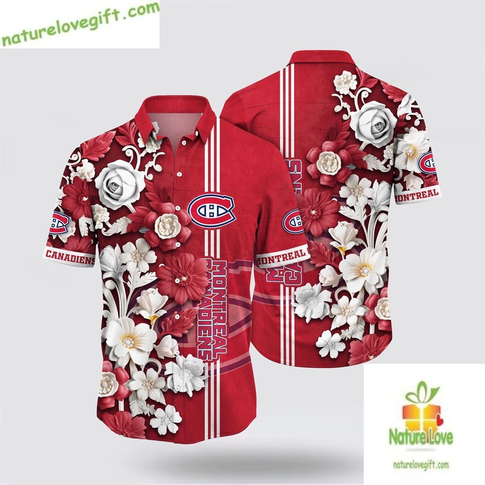 Montreal Canadiens Hawaiian Shirt Tropical Floral Hockey Fan Gift