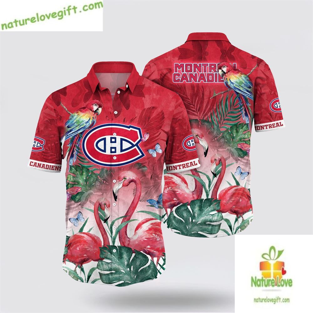Montreal Canadiens Hawaiian Shirt Tropical Parrot Flamingo Print