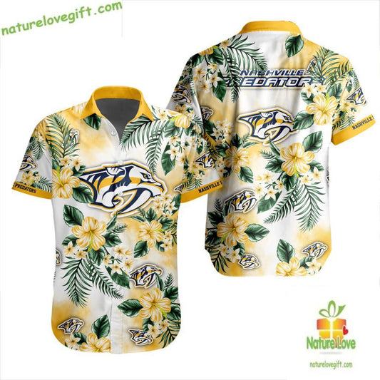 Nashville Predators Hawaiian Shirt Tropical Hockey Fan Design