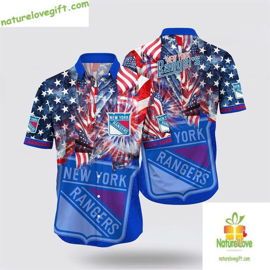 New York Rangers Hawaiian Shirt 4th of July Aloha Shirt