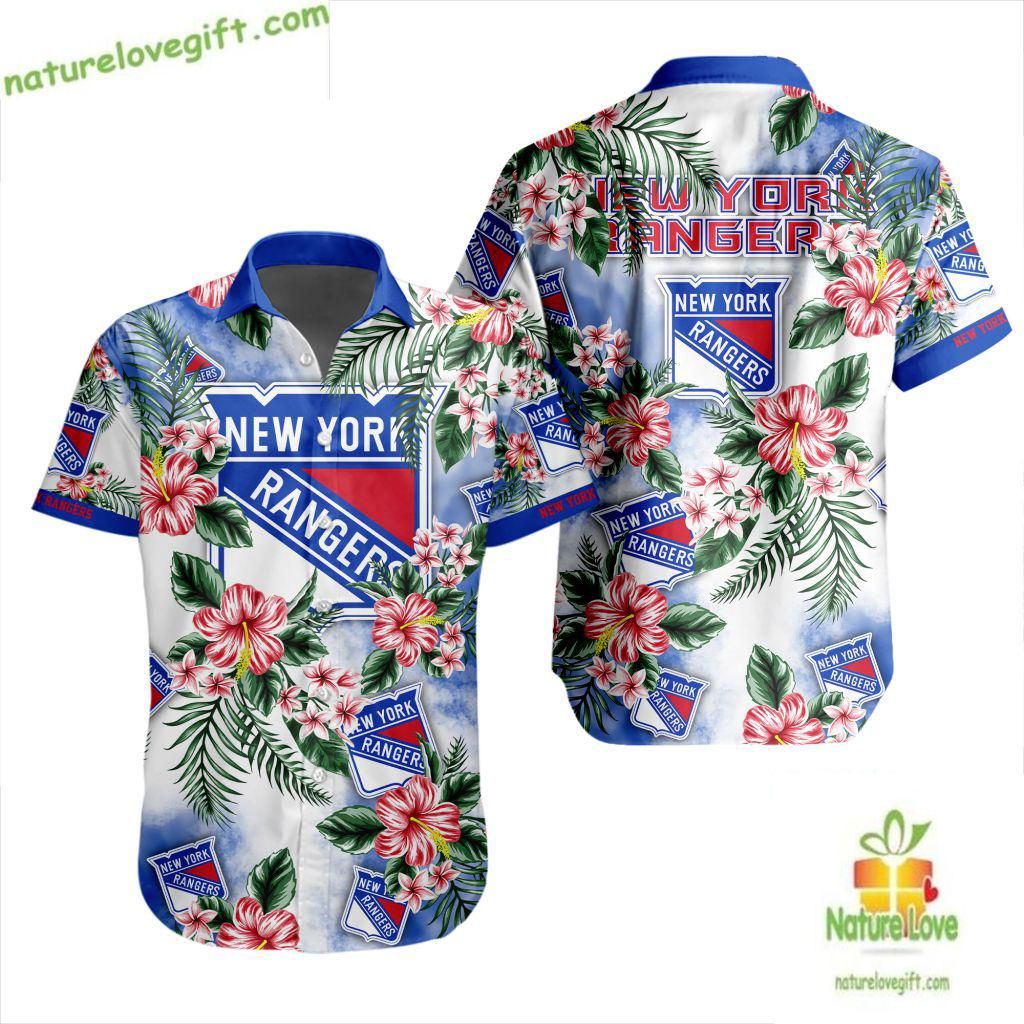 New York Rangers Hawaiian Shirt Tropical Hockey Button Up Aloha Jersey