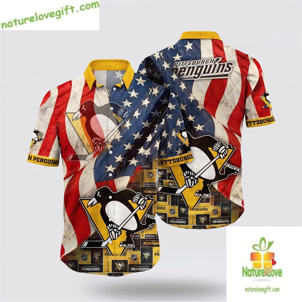 Pittsburgh Penguins Hawaiian Shirt American Flag Aloha Shirt