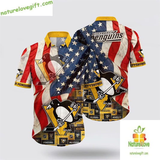 Pittsburgh Penguins Hawaiian Shirt American Flag Aloha Shirt