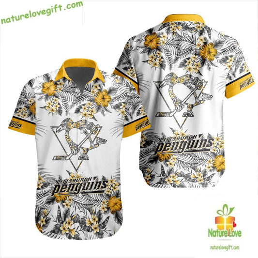 Pittsburgh Penguins Hawaiian Shirt Tropical Floral Hockey Fan Gift