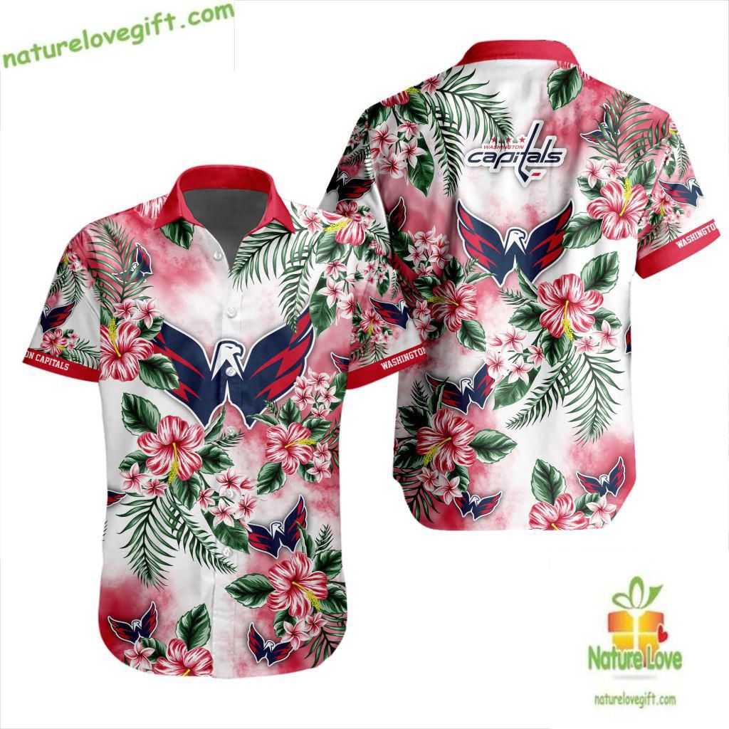 Washington Capitals Hawaiian Shirt Tropical Hockey Button Up Aloha Shirt