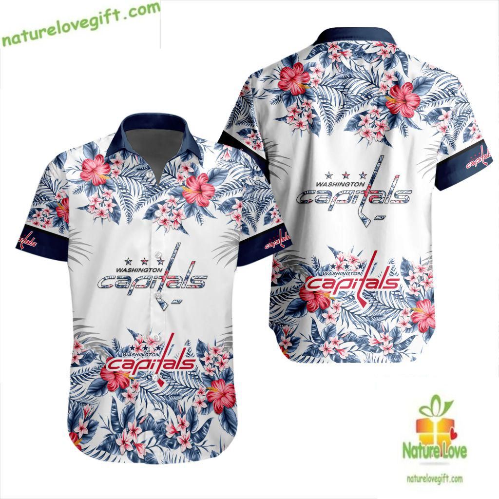 Washington Capitals Hawaiian Shirt Tropical Floral Button Up Aloha Shirt