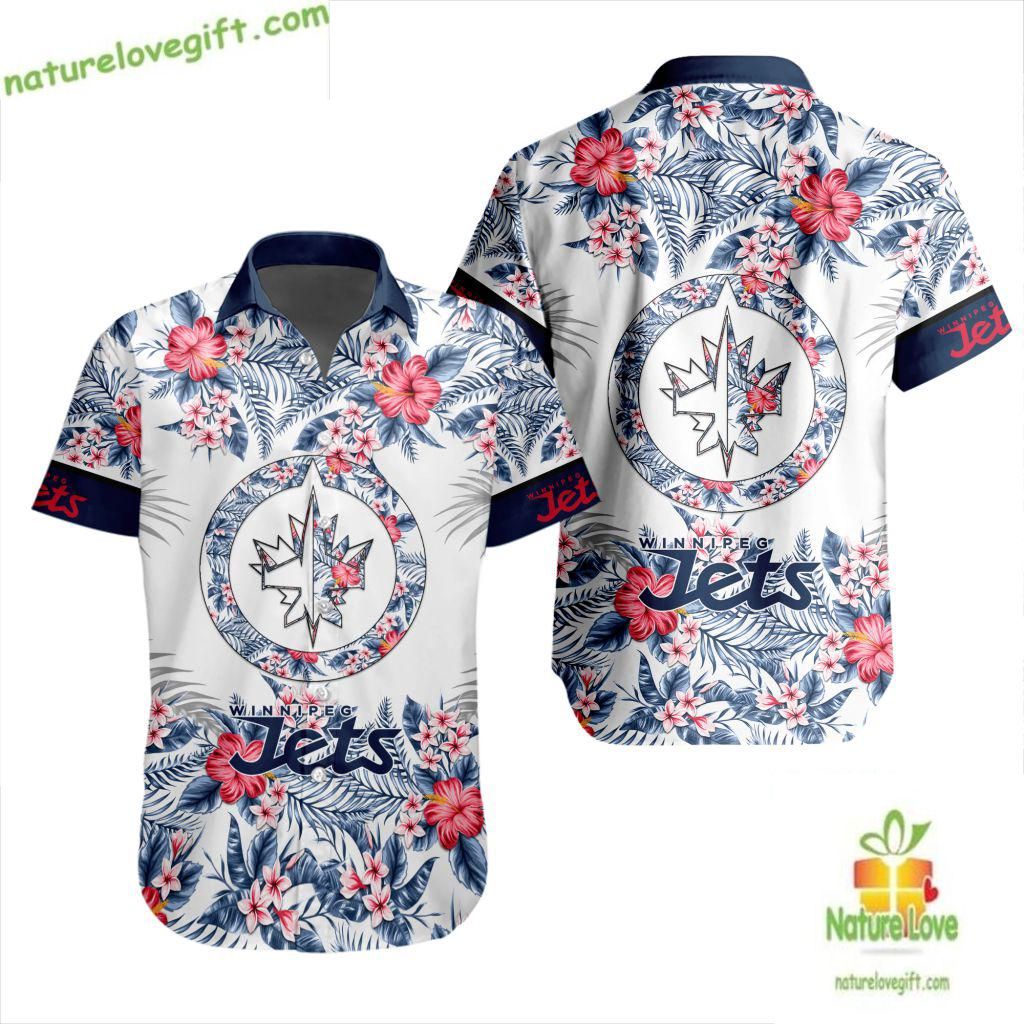 Winnipeg Jets Hawaiian Shirt Tropical Floral Button Up NHL
