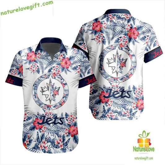 Winnipeg Jets Hawaiian Shirt Tropical Floral Button Up NHL