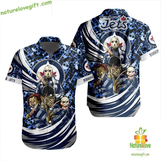 Winnipeg Jets Halloween Hawaiian Shirt NHL Movies Character Button Up