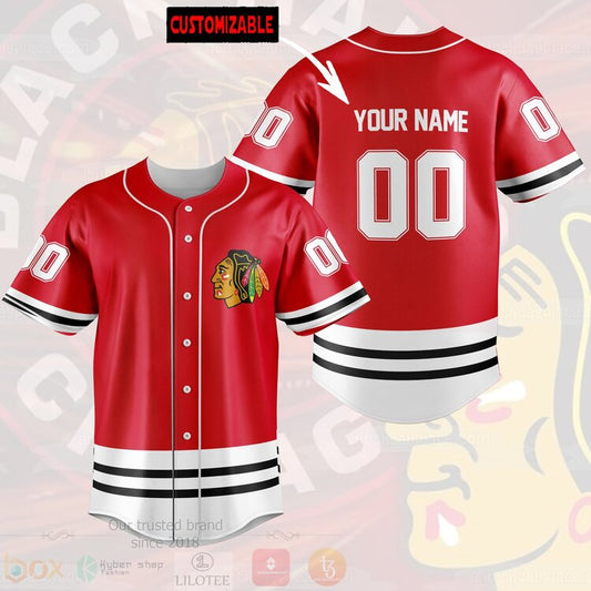 FASHION NHL Chicago Blackhawks Personalized Baseball Jerseys Botton Shirt