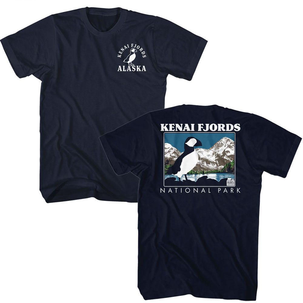 National Parks - Kenai Fjords Puffin - American Classics - Solid Blue Adult Short Sleeve T-Shirt