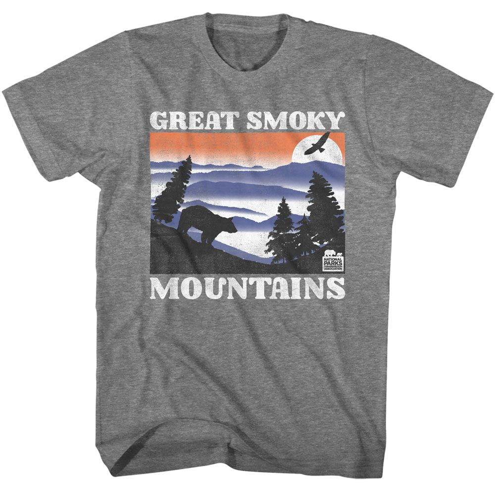 National Parks - Great Smoky Mountains Bear And Mountains Light - American Classics - Solid Gray Adult Short Sleeve T-Shirt