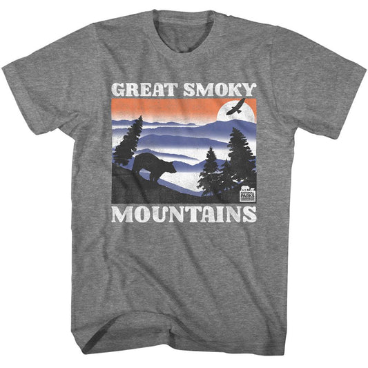 National Parks - Great Smoky Mountains Bear And Mountains Light - American Classics - Solid Gray Adult Short Sleeve T-Shirt