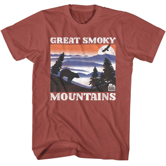 National Parks - Great Smoky Mountains Bear And Mountains Light - American Classics - Solid Red Adult Short Sleeve T-Shirt