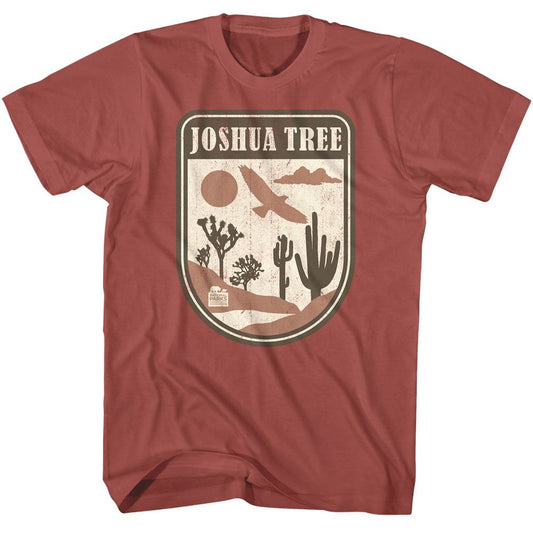 National Parks - Joshua Tree Badge 2 - American Classics - Solid Red Adult Short Sleeve T-Shirt