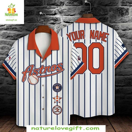 NY Mets Hawaiian Shirt Pinstripe Customizable White Baseball Aloha
