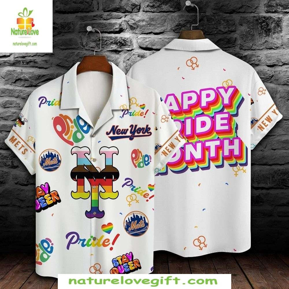 NY Mets Rainbow Hawaiian Shirt MLB Pride Celebration Baseball Apparel