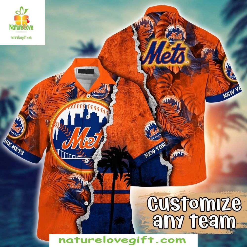 NY Mets Hawaiian Shirt Sunrise Splash Baseball Apparel Dawn Of The Game
