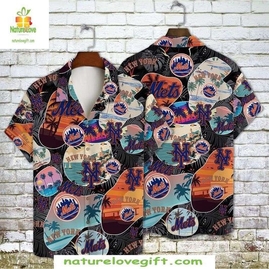 NY Mets Hawaiian Shirt Sunset Beach Party Stylish Baseball Apparel