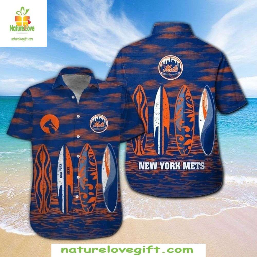 NY Mets Hawaiian Shirt Surf’s Up Wave Rider Stylish Baseball Apparel