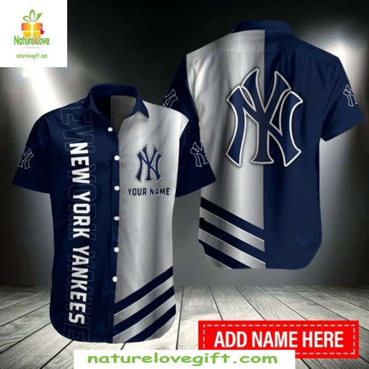 NY Yankees Hawaiian Shirt Custom Name Two-Tone MLB Baseball Apparel